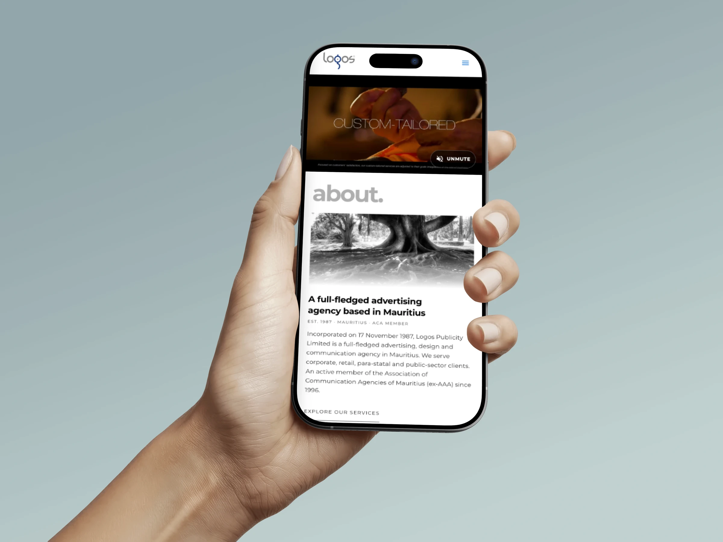 Logos Publicity homepage on a phone