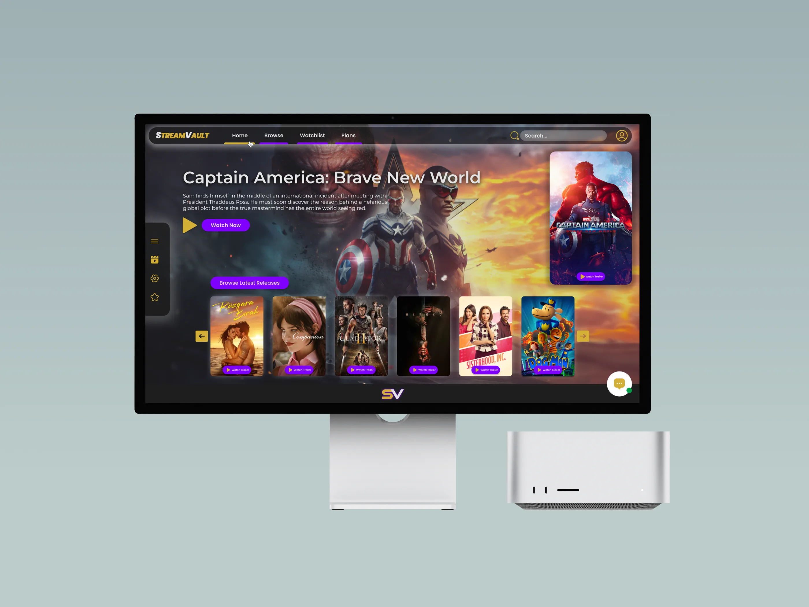 Streamvault streaming platform on a desktop monitor